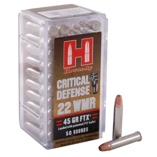 Hornady Critical Defense 22 Winchester Magnum Rimfire (WMR) Ammo 45 Grain Hornady FTX Polymer Tip - Fast Ship